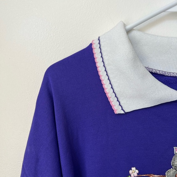 Vintage 80s 90s Purple Cat Sweater - Picture 2 of 4